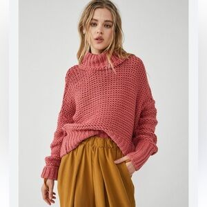Free People Chunky Knit Turtleneck Sweater Oversized Slouchy Tunic Size S